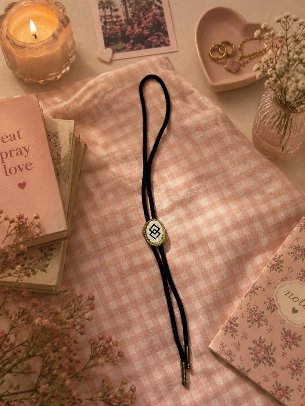 Western Cowgirl Black Cord Necklace with Decorative Medallion